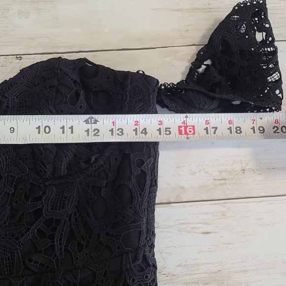 J.O.A. Off the Shoulder Black Lace Midi Dress LBD Whimsigoth Classic NEW Small - Picture 6 of 10